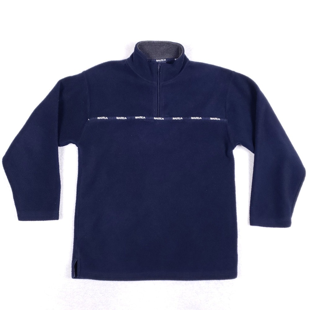 Nautica 1/4‎ Zip Fleece Pullover L 16-18 Blue Logo Taped Youth Gorpcore Sweater